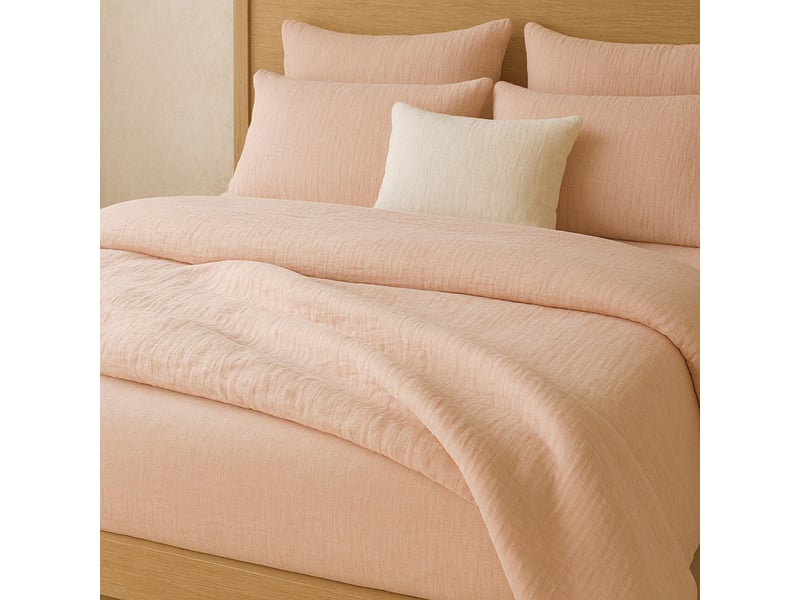  Drap housse 180x200 cm gaze de coton lavé rose lotus PD23567 - Conforama B
