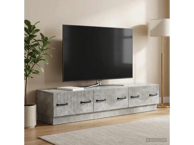  Meuble tv - banc tv - meuble de rangement gris béton 147 x 34,5 x 27 cm bois d'ingénierie  - Conforama D