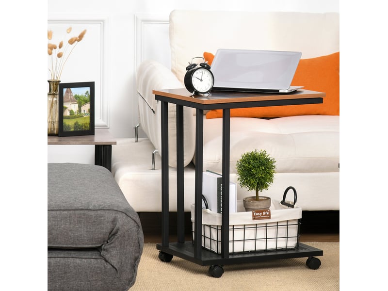  Table d'appoint en c roulante 51x36x65 cm design rétro mdf métal noir  - Conforama B