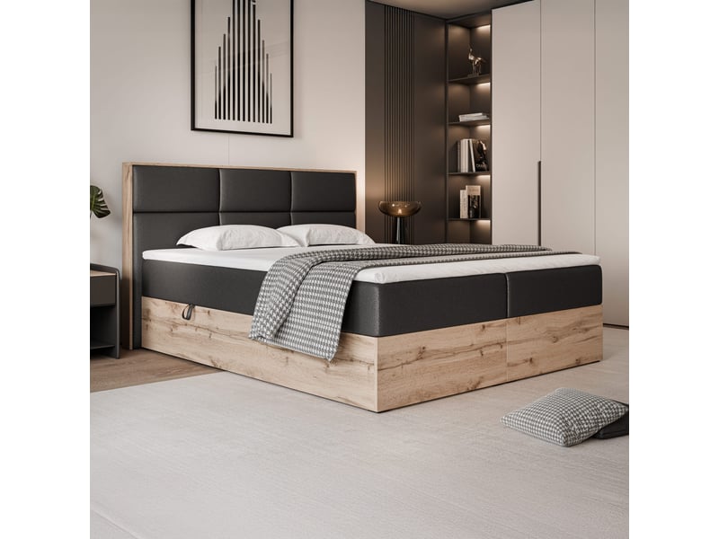  Lit coffre lavio - 180x200 cm - avec sommier et surmatelas - éco-cuir - noir LAVIO - Conforama B