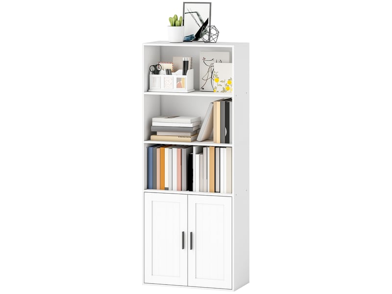  Bibliothèque avec étagères ouvertes et armoire à 2 portes avec étagère intérieure réglable, 60 x 30 x 145,5 cm, blanche  - Conforama B