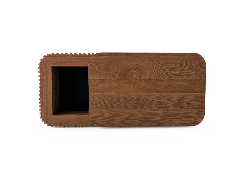 Table basse rectangulaire en mdf plaqué bois, rangement caché et finition bois foncé pour le salon moderne - Conforama D