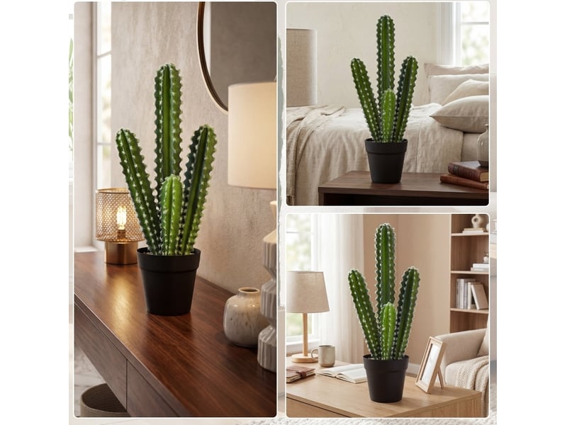  Plante artificielle cactus vert 53 cm en plastique avec pot décoratif, idéale pour la maison ou le bureau  - Conforama D