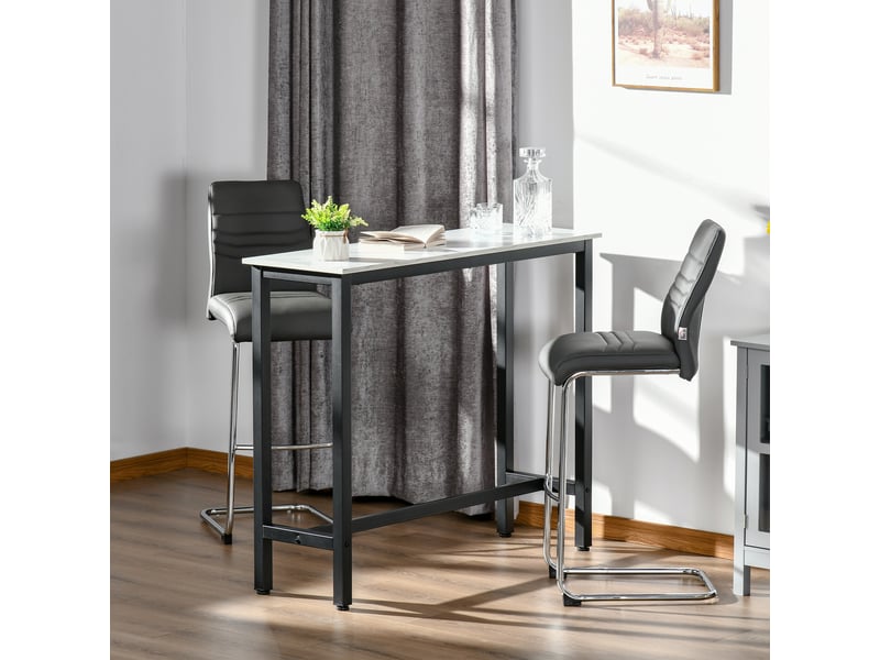  Table de bar aspect marbre, structure en acier, pieds réglables, 120 x 40 x 100 cm, blancnoir  - Conforama D