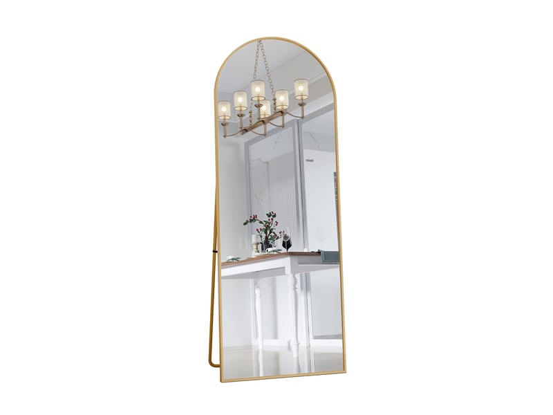 Miroir sur pied arqué 162 x 53cm,miroir mural avec support,cadre en alliage d’aluminium,verre trempé,grand miroir pour chambre,salon(doré) - Conforama A