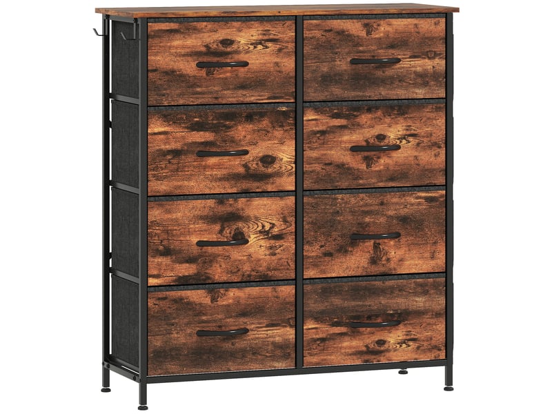  Commode 8 tiroirs en tissu, meuble de rangement, 4 poches, 2 crochets, structure en acier, 86x30x94,5cm, brun rustique  - Conforama B