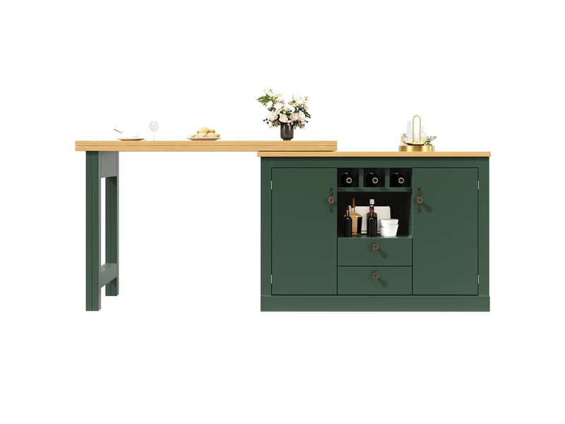  Table de bar extensible pivotante avec rangement 120-180 x 40 x 76 cm en mdf, vert antique  - Conforama A