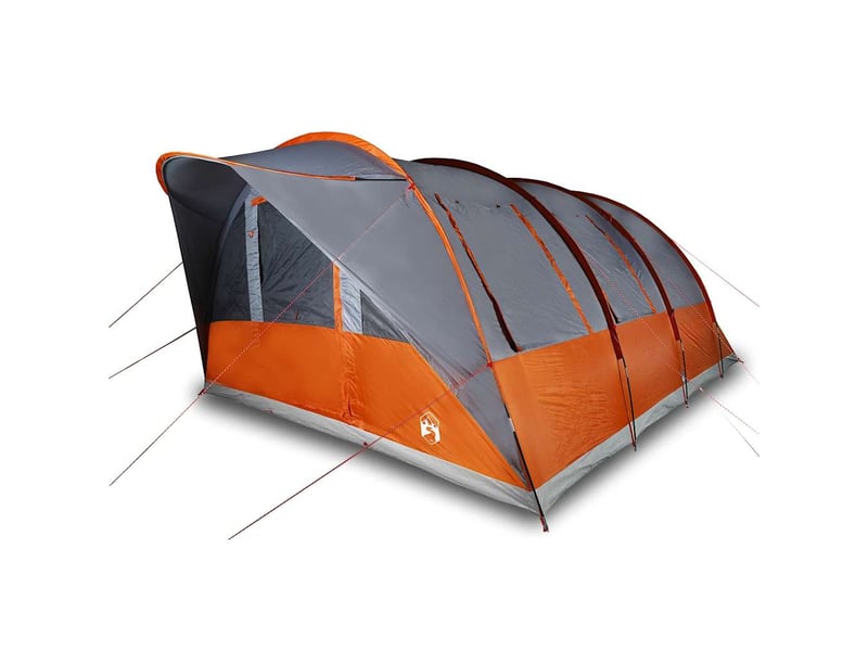  Tente de camping, tente familiale tunnel 7 personnes gris et orange imperméable  - Conforama D