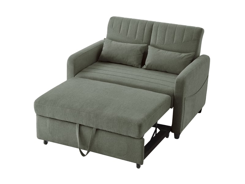  Canapé convertible deux places vert kaki, canapé-lit en tissu coton lin avec dossier réglable, couchage double pour petit espace  - Conforama D