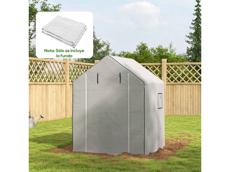  Bâche de rechange pour serre 140 x 143 x 190 cm avec fenêtre et porte enroulable, protection anti-uv, blanche, pour plantes de jardin  - Conforama D