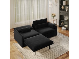 Canapé droit convertible <strong></strong> <strong>Fay Lum</strong> 3 places Tissu noir avec coffre de rangement