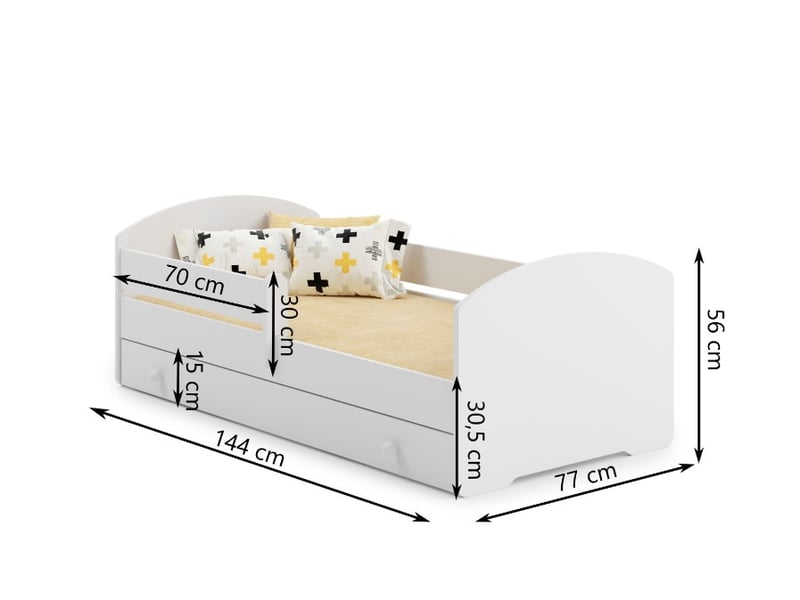  Lit enfant luk bar+szu 140x70 princess tiroir de rangement avec matelas  - Conforama B
