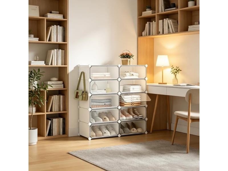  Meuble à chaussures modulable 10 compartiments avec portes - lpospi - pp blanc 40 × 30 × 170 cm  - Conforama B
