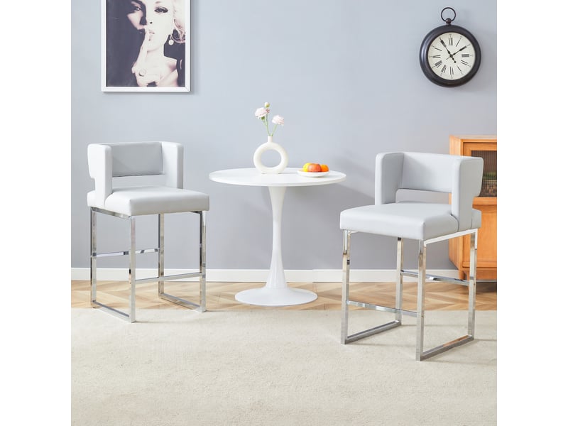  Lot de 2 tabourets de bar 49.5x41.4x91.4cm – design carré moderne et confortable avec sièges en cuir - pieds en métal argenté - gris  - Conforama E