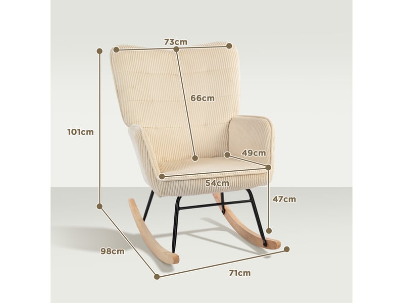 Schaukelstuhl mit kordoptik, armlehne, sessel mit holzkufen, relaxsessel beige - Conforama D