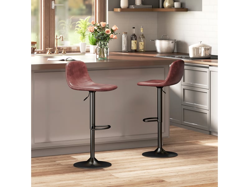  Lot de 2 tabourets hauts réglables à 360° avec dossier et repose-pieds pour cuisine, bar ou salle à manger, 40,5 x 44 x 84-104 cm, marron  - Conforama D