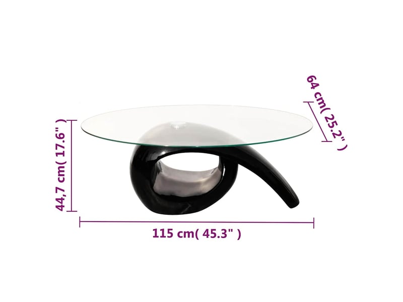  Table basse | table d'appoint salon avec dessus de table en verre ovale noir brillant shl2383  - Conforama D