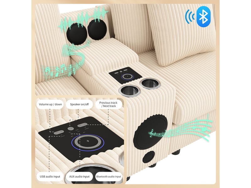 Canapé modulable en velours côtelé avec console multimédia beige N653P502A - Conforama E