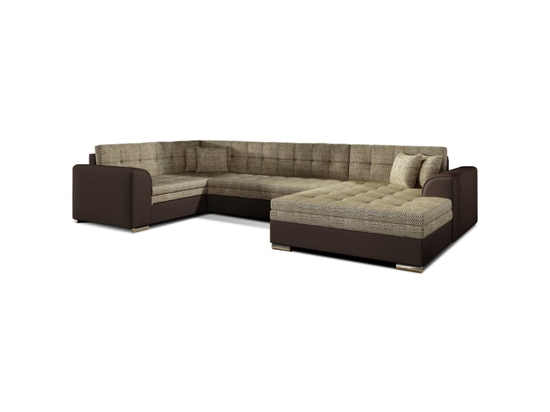  Canapé panoramique convertible caldero 5 places beige et chocolat – angle droit  - Conforama A