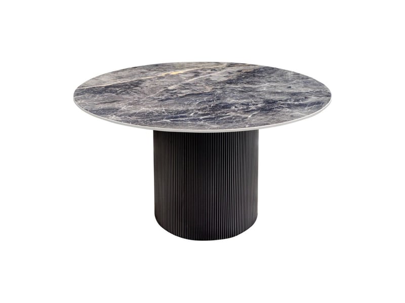  Table de salle à manger lumea – ronde 120 cm – effet marbre gris foncé – pied central large – style contemporain  - Conforama A