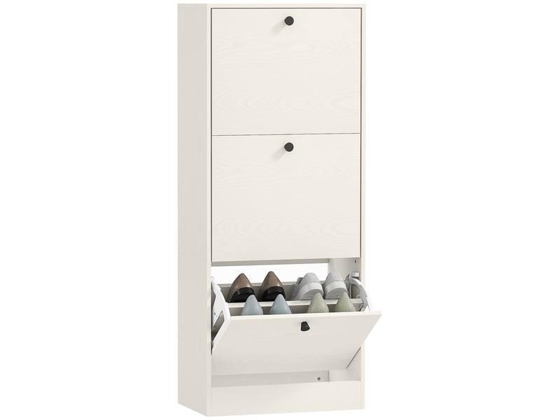  Meuble à chaussures à 3 portes battantes, étagères réglables et design compact, 47 x 28 x 115 cm, blanc finition bois  - Conforama A