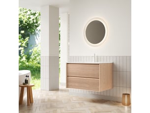 Meuble sous vasque avec 2 tiroirs, fermeture douce et vasque céramique pour salle de bain 81×46,5×51,5 cm blanc noyer