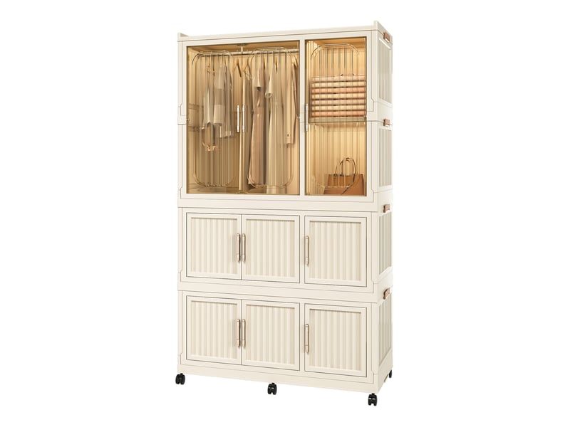  Armoire modulable en plastique pliable 92x45x158 cm à 9 portes coloris blanc crème  - Conforama A