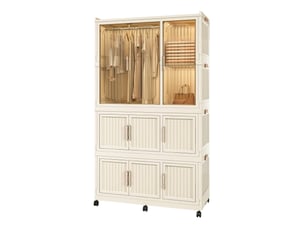 Armoire modulable en plastique pliable 92x45x158 cm à 9 portes coloris blanc crème