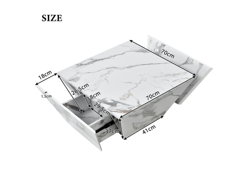  Table basse table de salon  avec 2 tiroirs haute brillance 70x70x37cm table basse blanc - Conforama E