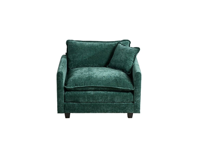 Canapé modulable 1 place cloud, siège double rembourrage, coussin dossier ergonomique, tissu chenille vert – salonappartement  - Conforama A