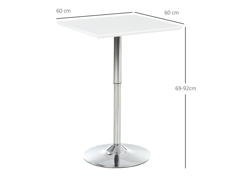  Table de bistrot réglable carrée 60x60 cm en mdf blanc et acier, style moderne pour cuisine ou jardin  - Conforama B