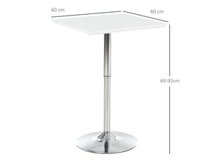 Table de bistrot réglable carrée 60x60 cm en mdf blanc et acier, style moderne pour cuisine ou jardin