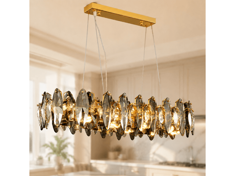  Lustre en cristal plumes dorées c – éclairage 3 couleurs ASLED-827 - Conforama B