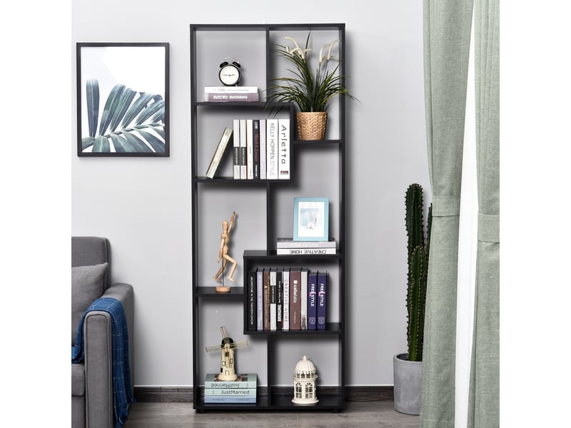  Bibliothèque étroite moderne à 8 étagères, idéale pour le salon, la chambre ou le bureau, 70 x 24 x 178 cm, noire.  - Conforama C