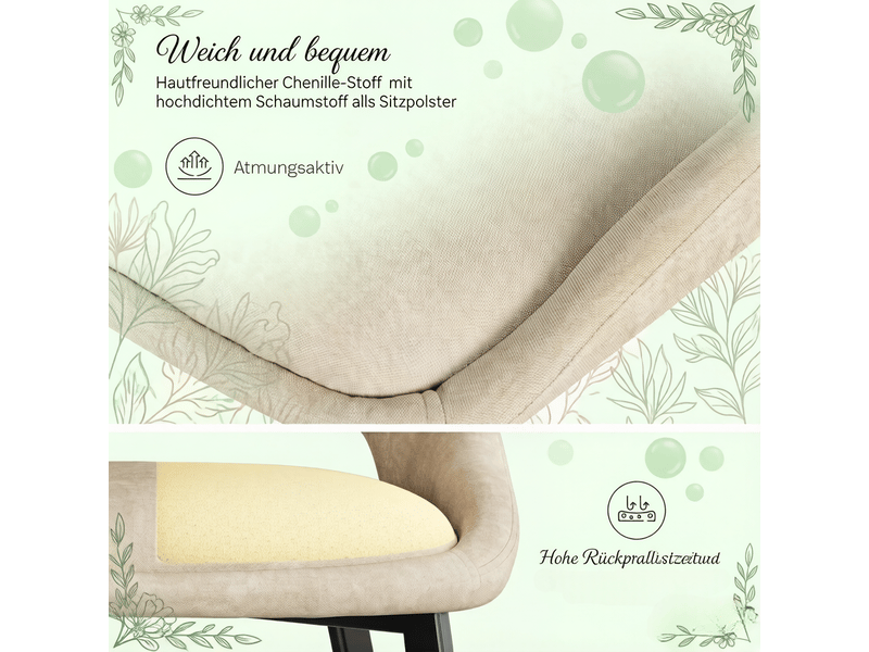  Chaises de salle à manger lot de 2 à dossier ajouré  - assise rembourrée chenille métal khaki 43 × 40 × 86 cm  - Conforama E