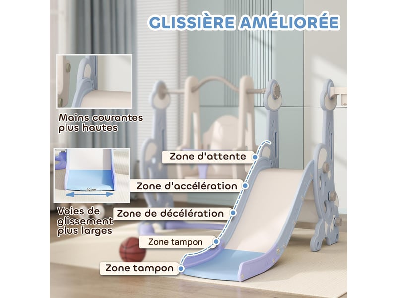  Aire de jeux 4 en 1 toboggan et balançoire en hdpe bleu clair 147,5x160x107 cm  - Conforama E