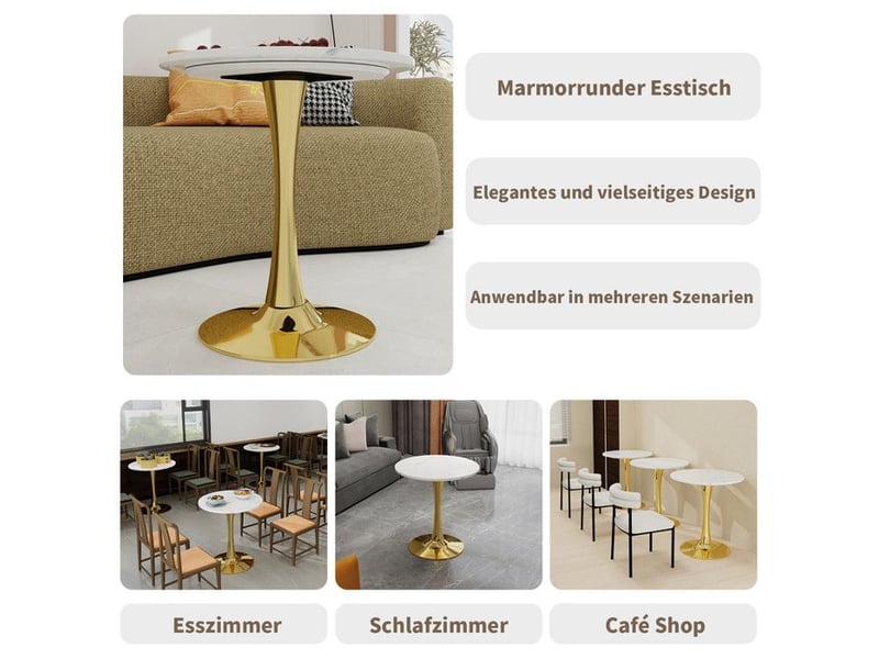  Table basse moderne - blanc doré - marbre artificiel - style milieu du siècle 70x70x72cm - Conforama D