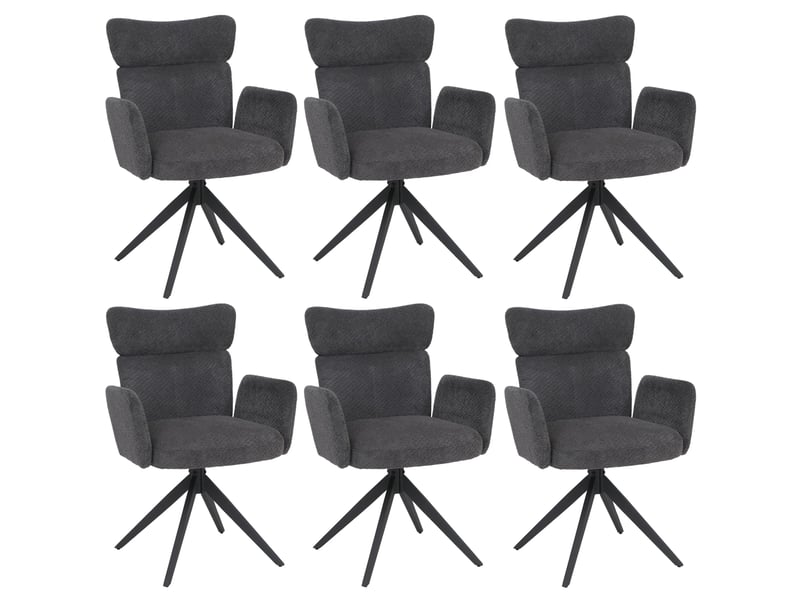  Lot de 6 chaises de salle à manger pivotantes à 180° avec retour automatique et accoudoirs tissu bouclé gris foncé et fer 04_0008815  - Conforama A