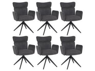 Lot de 6 chaises de salle à manger pivotantes à 180° avec retour automatique et accoudoirs tissu bouclé gris foncé et fer 04_0008815