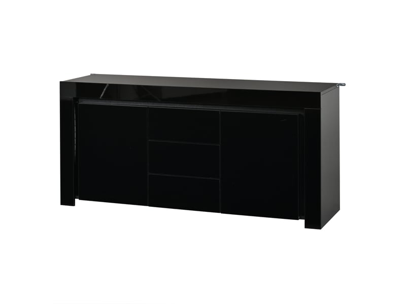  Buffet noir 140 x 40 x 65 cm avec éclairage led, 2 portes, 3 tiroirs, façade brillante  - Conforama D