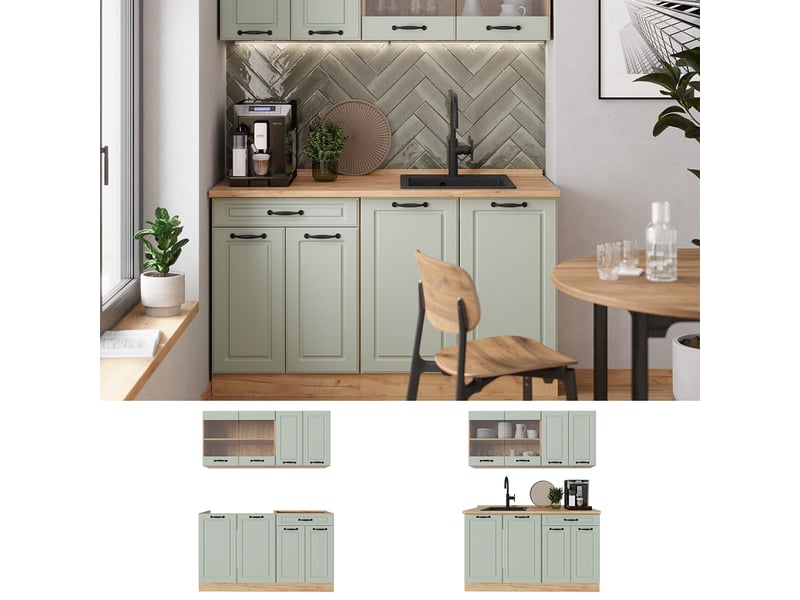  Vicco cuisine, mint campagnechêne doré, 140cm sans plan de travail  - Conforama D