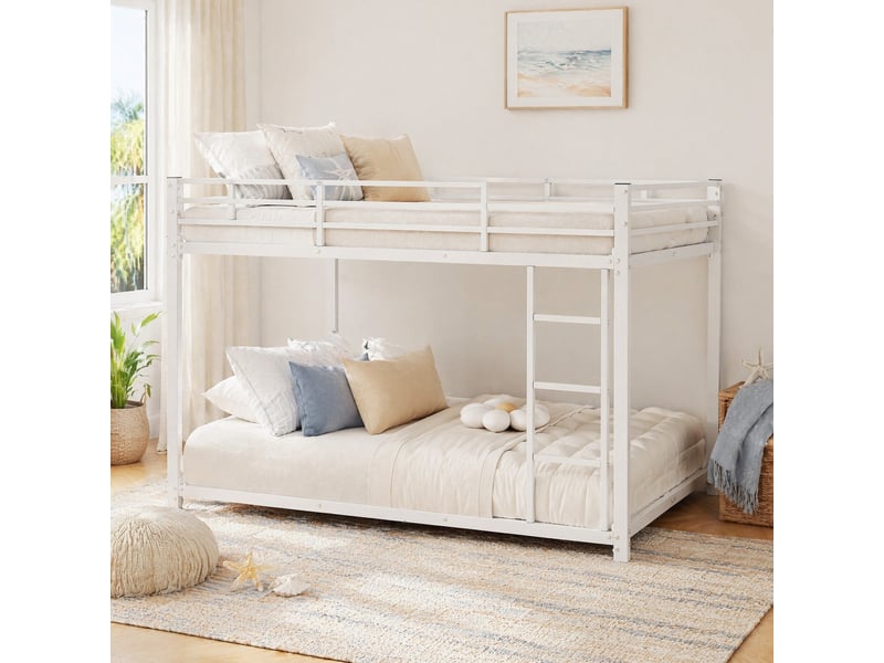  Lit superposé enfant en métal 140 x 200 cm, blanc, avec barrières de sécurité  - Conforama B