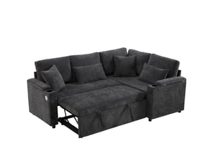 Canapé d'angle droit convertible <strong>MODENVIE</strong> <strong></strong> 4 places Tissu gris avec coffre de rangement