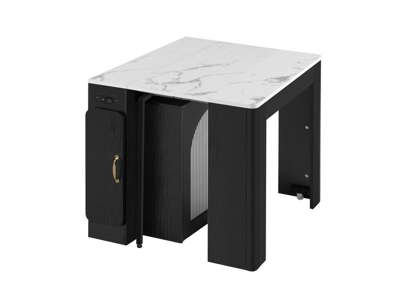 Bar conception d'épissure 80x39,679,6119,6149,6x77 cm 3 plateaux roulettes rangements mdf et verre blanc noir  - Conforama W