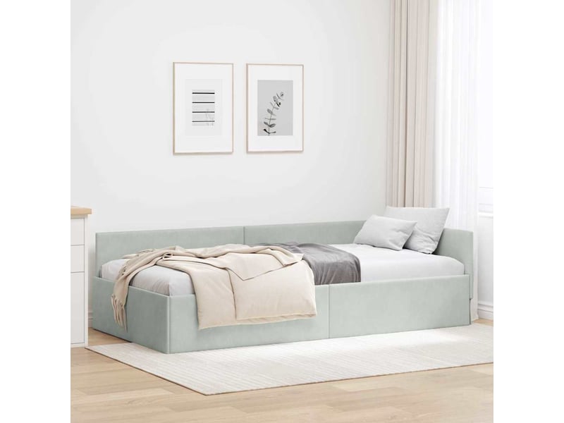  Lit adulte, lit simple, cadre de lit d'angle gris clair 100cmx200cm velours cf7048  - Conforama B