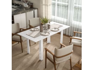 Table extensible pour 4 à 6 personnes avec mécanisme papillon et finition brillante pour salle à manger