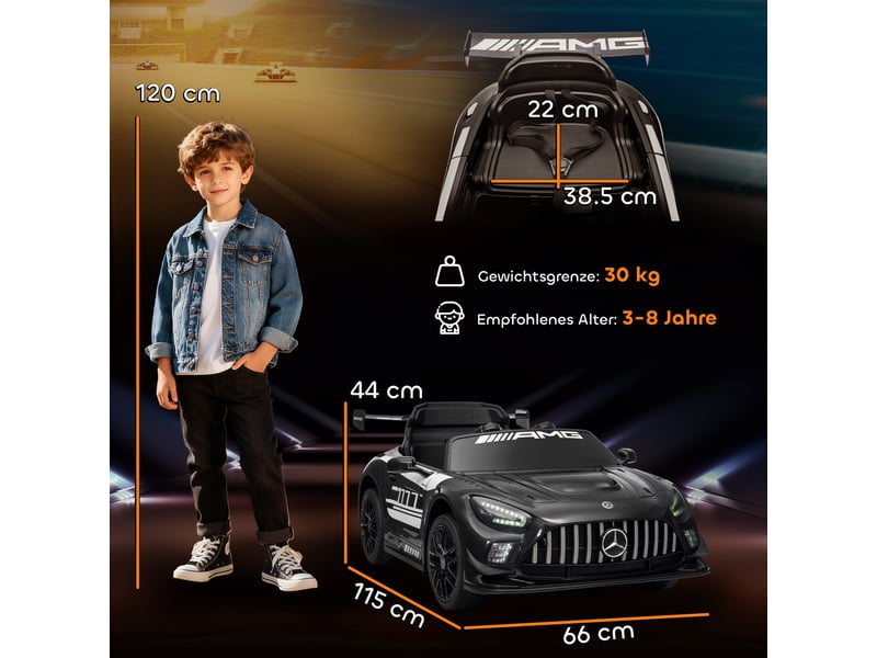  Voiture électrique mercedes pour enfants, batterie 12 v, lumières led, fonction musicale, klaxon, 3-8 ans, noire  - Conforama E