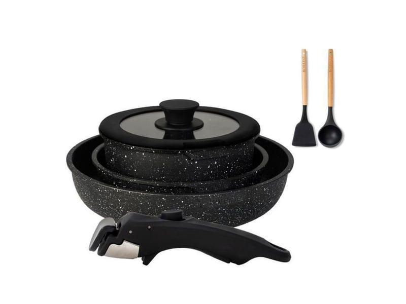  Set de casseroles 7 pieces antiadhesives pierre avec manche amovible et couvercle silicone 370018_AAAPX11980_6_DROPFR - Conforama A