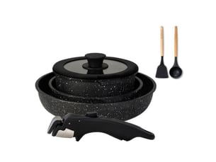 Set de casseroles 7 pieces antiadhesives pierre avec manche amovible et couvercle silicone