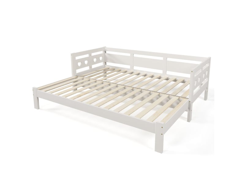  Canapé gigogne 90x190, couchage d'appoint lit gigogne, pin massif, design cœur, blanc, sommier inclus, montage facile  - Conforama A